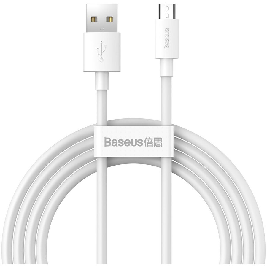 Cablu de date Simple Wisdom, USB/Micro-USB, 480 MB/s, 2.1A, 1.5m, Alb