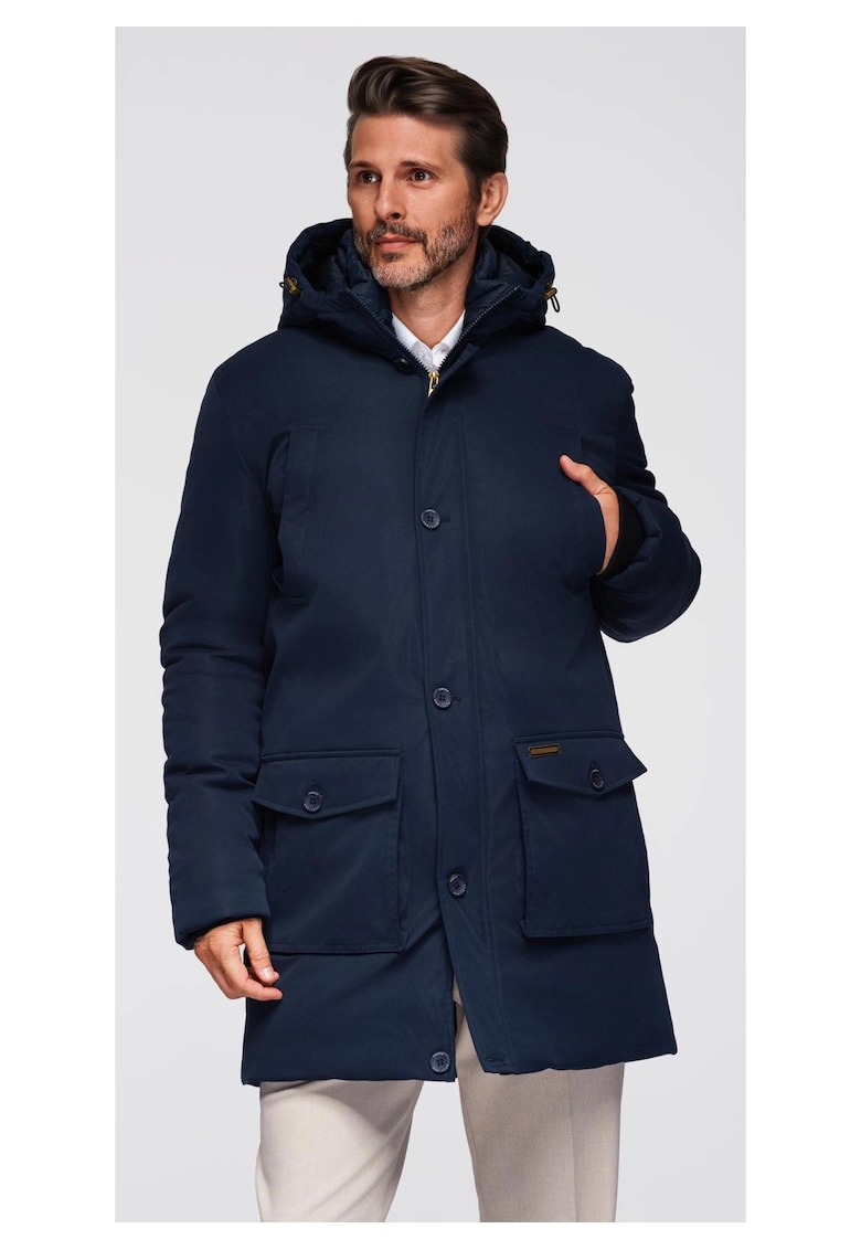 Parka eleganta cu buzunare cargo si gluga  OM-JAPJ-0287 - Albastru inchis