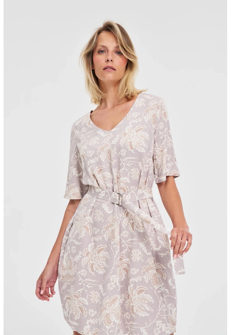 Rochie din viscose roz cu curea - Verde