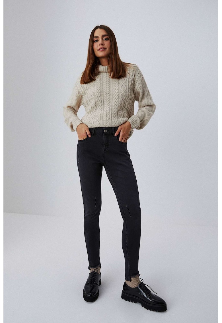 Jeans skinny  grafit picioare destramate - talie medie - Gri grafit