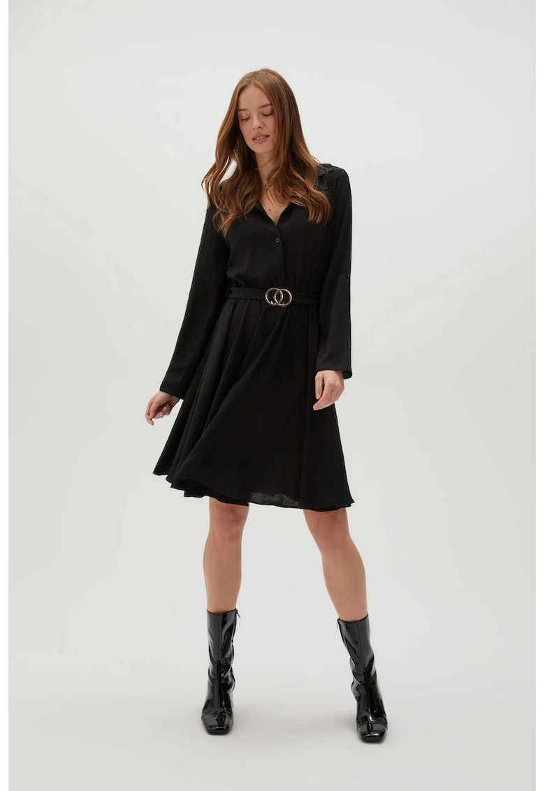 Rochie Camasa cu Cureaua Eleganta Neagra - Negru
