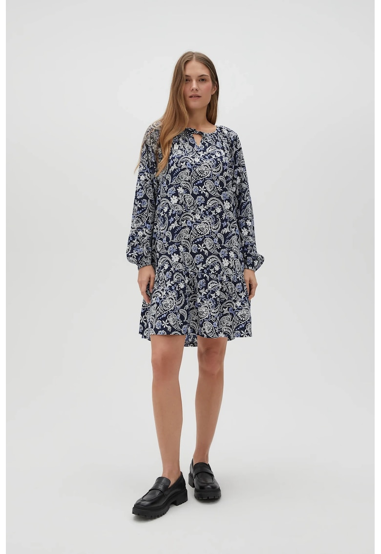 Rochie din vascoza cu imprimeu paisley albastru inchis - Bleumarin