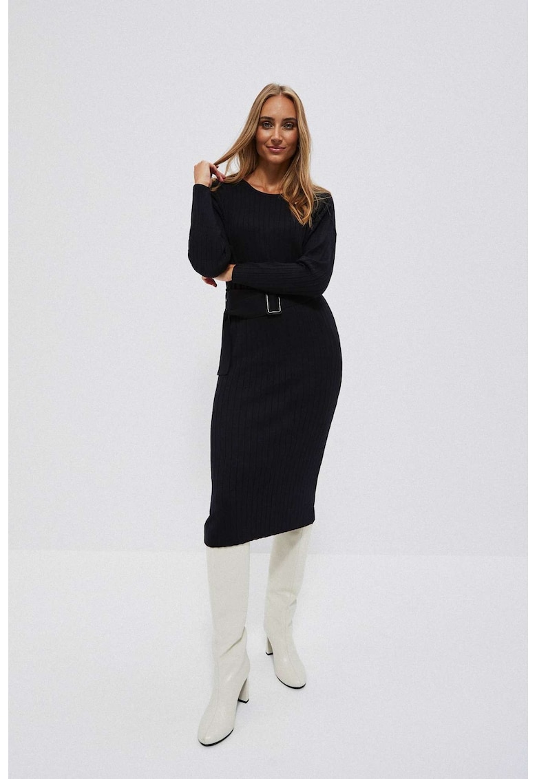 Rochie neagra cu dungi si curea - Negru