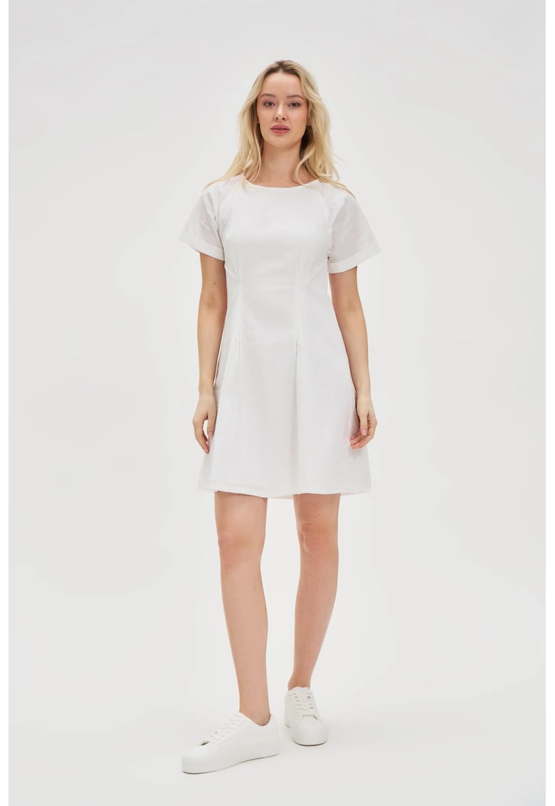 Rochie Alba din Bumbac cu Spate Deschis - Alb