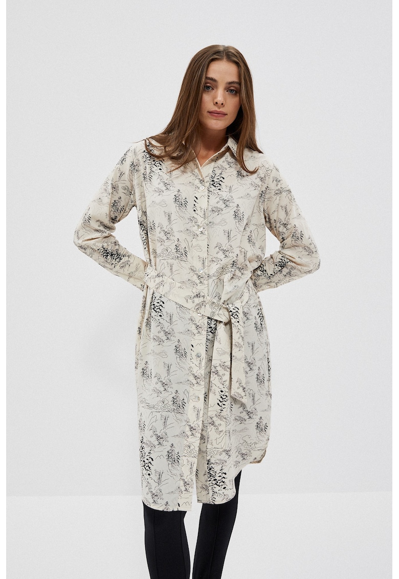Rochie cu Imprimat si Curea - Bej