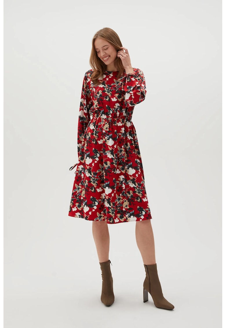 Rochie rosie cu flori si maneci bufante - Negru