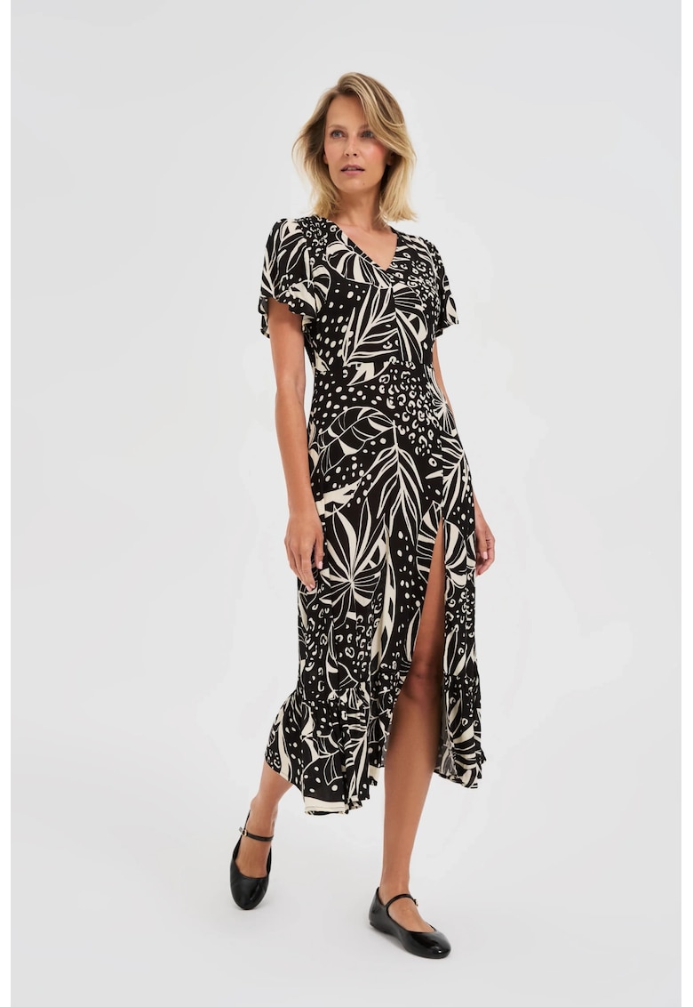 Rochie din viscoza cu model negru - Negru