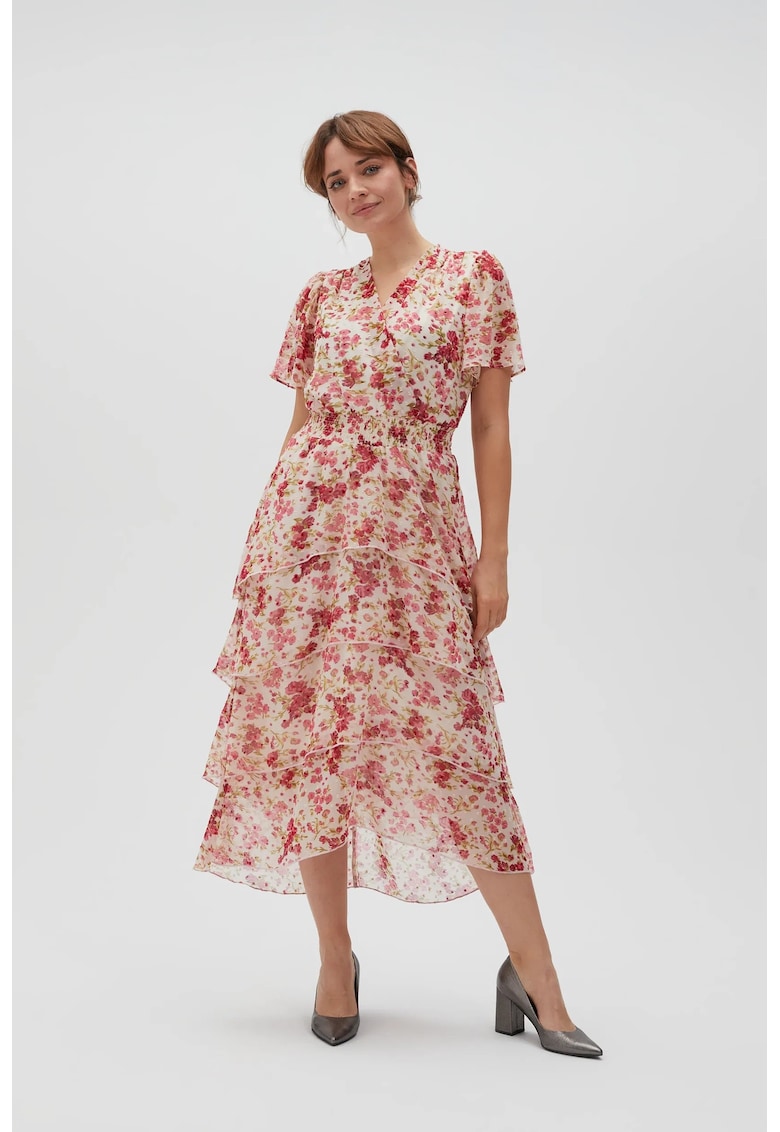 Rochie roz cu flori din vascoza - Alb
