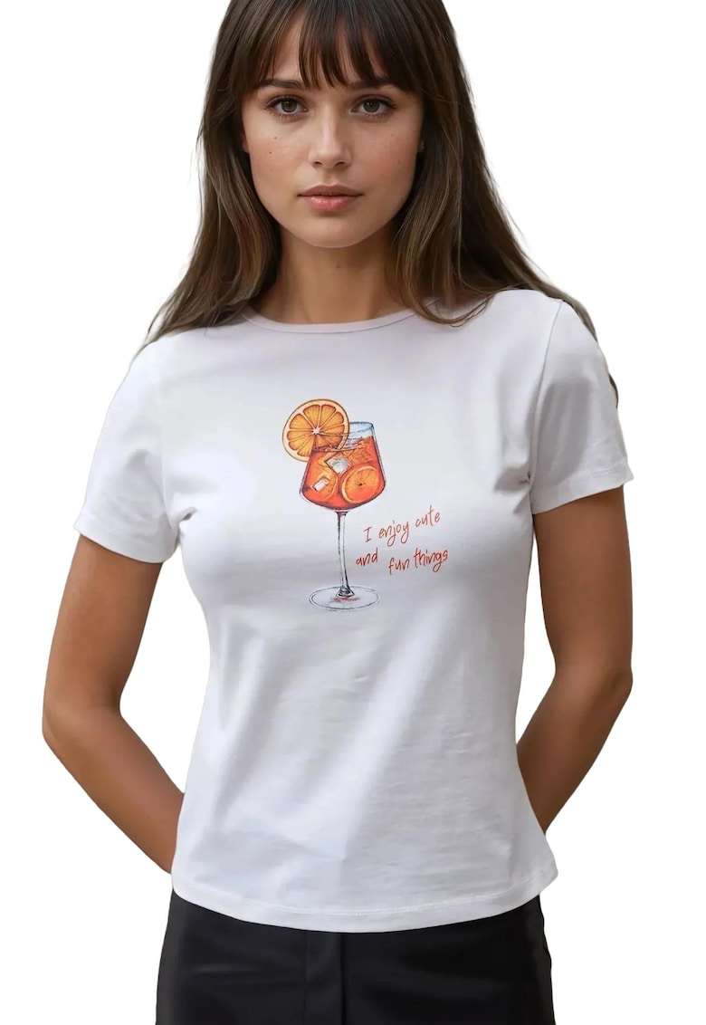 Tricou dama guler rotund - imprimeu - Portocaliu