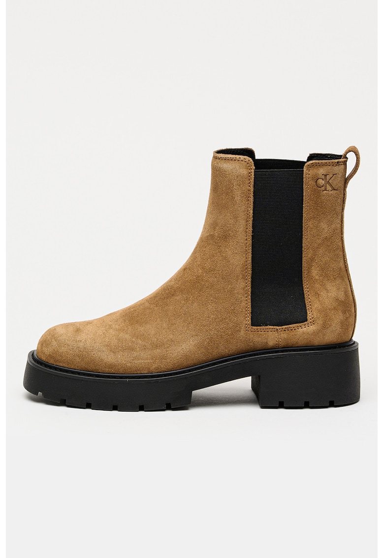 Ghete Chelsea de piele intoarsa - Negru/Maro deschis