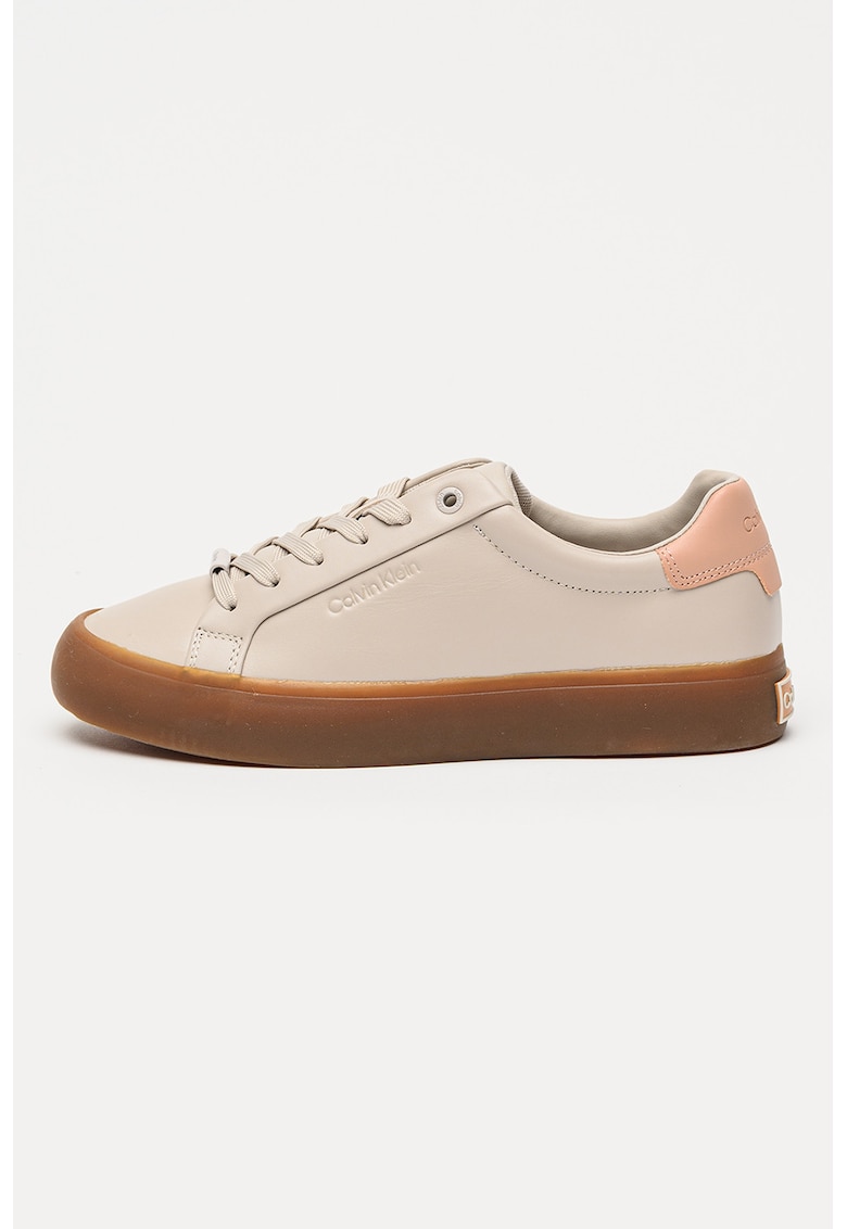 Pantofi sport low-cut de piele - Roz prafuit/Grej