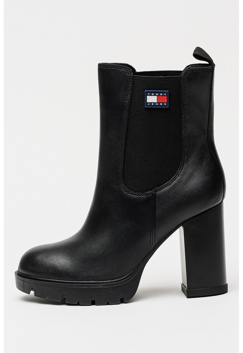 Botine Chelasea de piele napa cu toc inalt - Negru