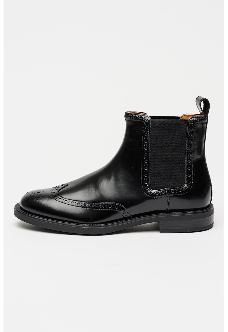 Ghete de piele cu insertii din material textil - fara inchidere - Negru