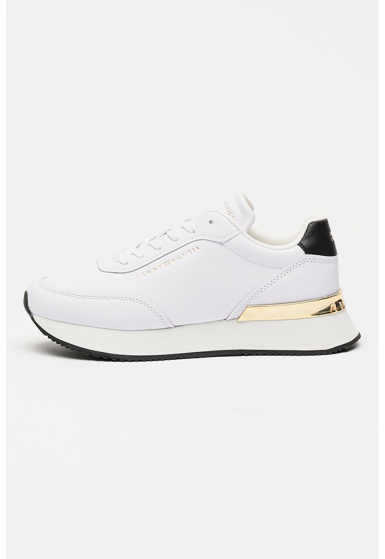 Pantofi sport de piele cu logo discret - Alb/Auriu