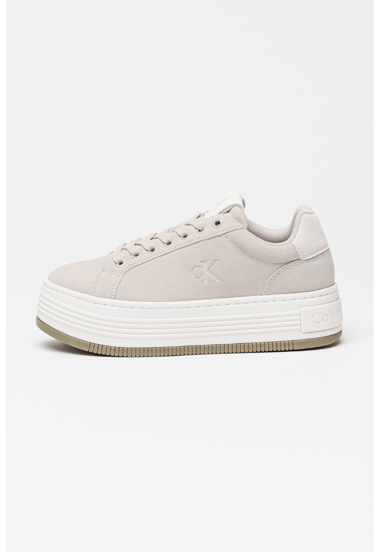 Pantofi sport flatform de piele intoarsa - Gri