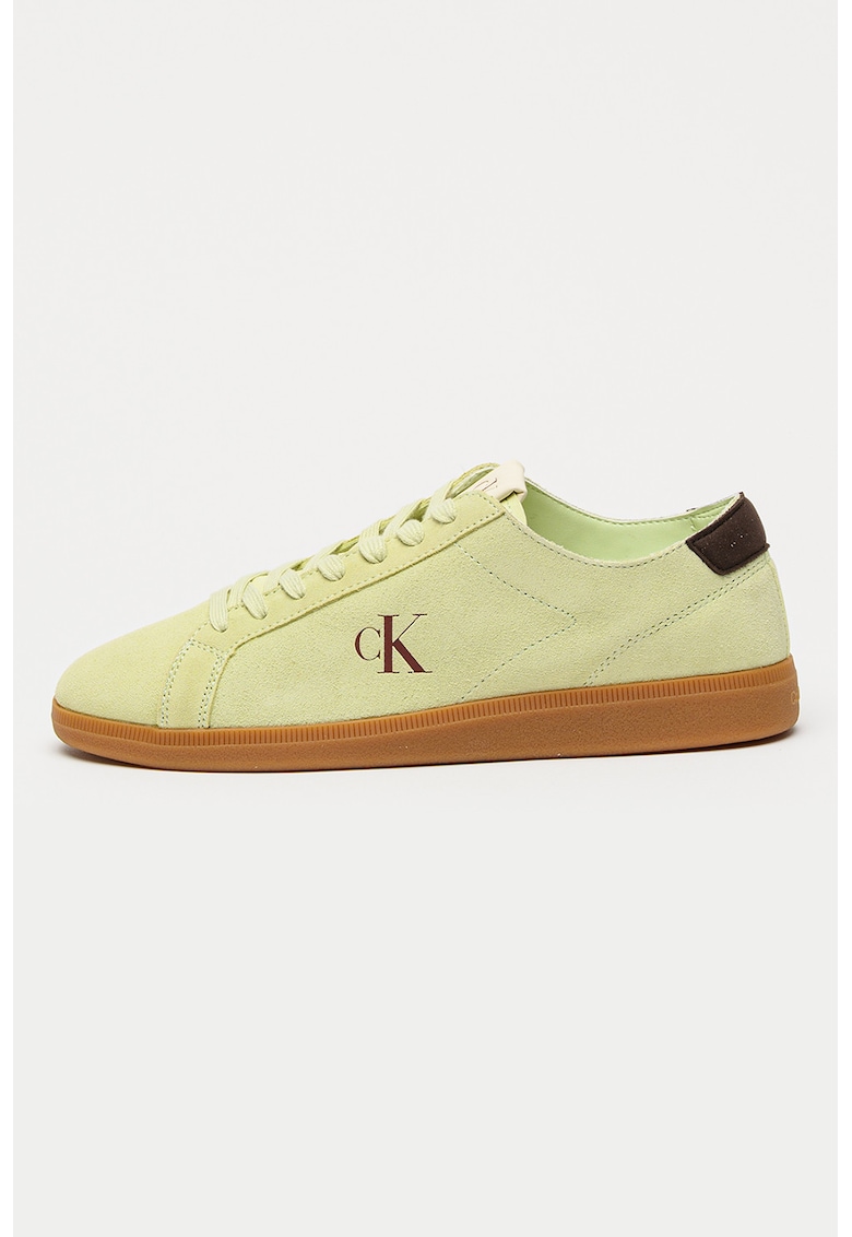 Pantofi sport low-cut de piele - Maro/Verde lime