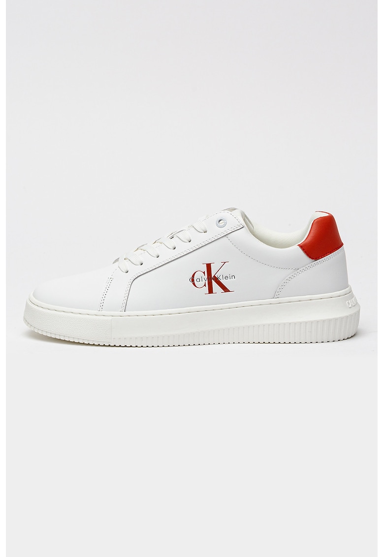 Pantofi sport low-cut de piele - Rosu/Alb