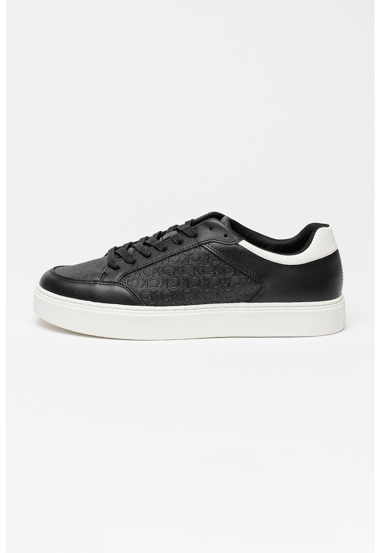 Pantofi sport de piele cu detalii monograma Clean Cup - Alb/Negru