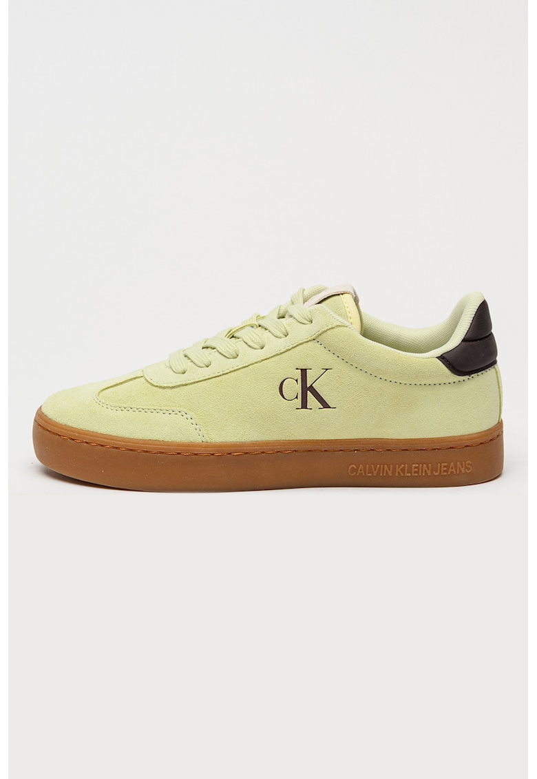 Pantofi sport de piele intoarsa cu garnituri de piele - Verde lime
