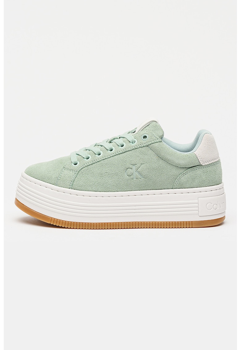 Pantofi sport flatform de piele intoarsa - Verde deschis