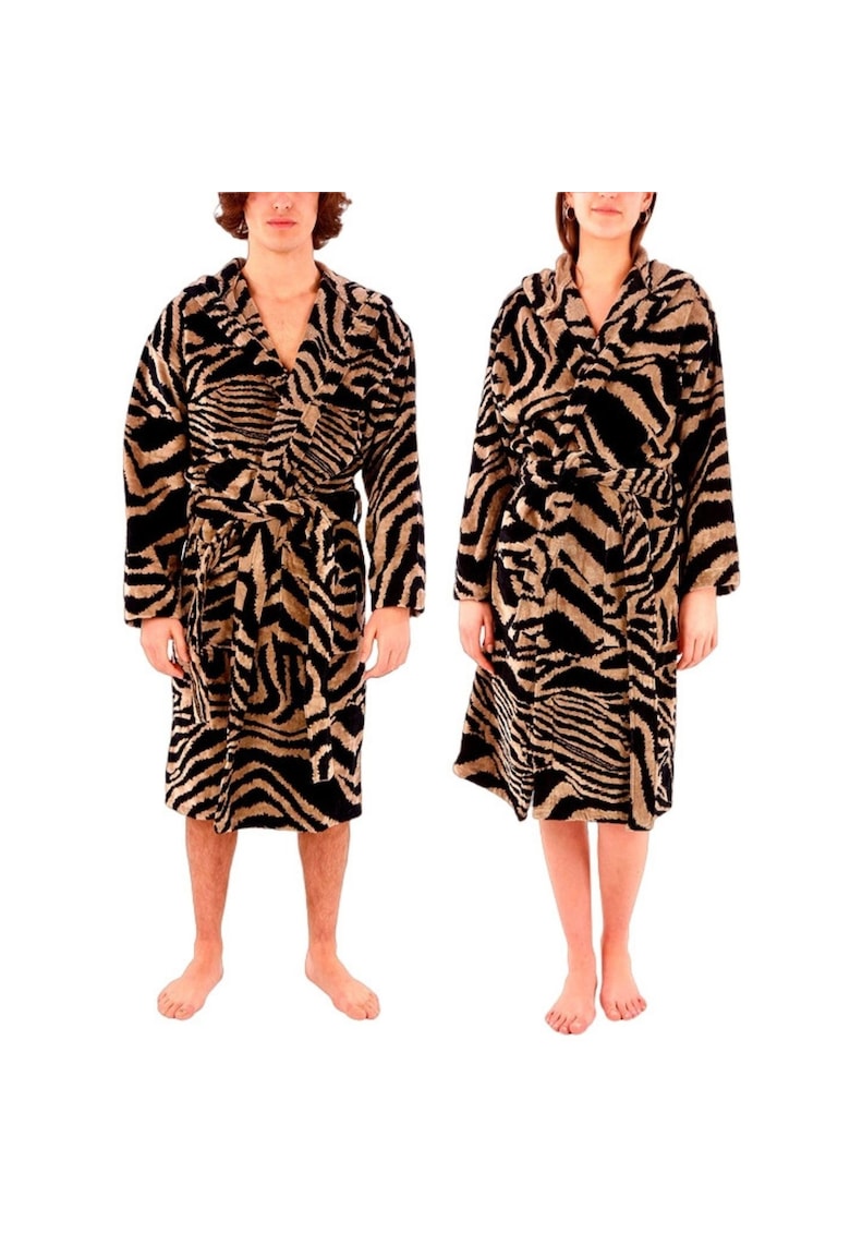 Halat de baie unisex  Zebra Cappuccio din bumbac - Negru