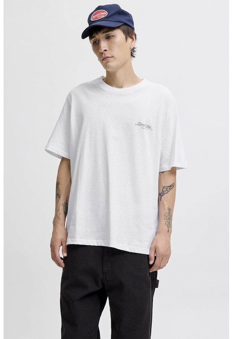 Tricou lejer cu imprimeu pe partea din spate - Alb/Verde/Albastru indigo
