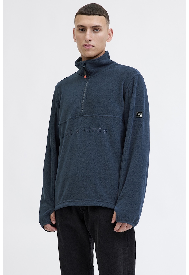 Bluza de trening cu fermoar si imprimeu logo - Albastru petrol