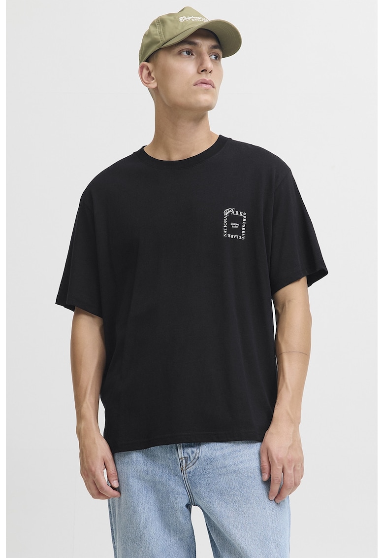 Tricou lejer cu imprimeu pe partea din spate - Negru/Kaki/Albastru