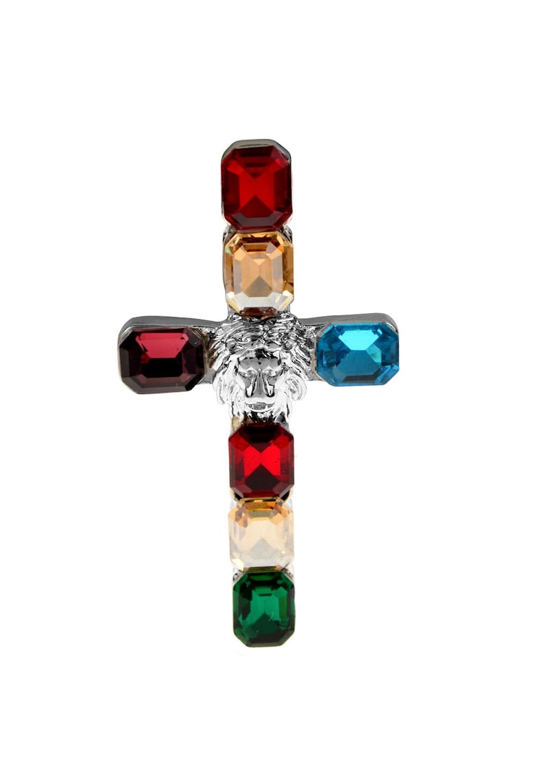Brosa argintie - in forma de cruce - cu pietre multicolore - Kristiana C7 -