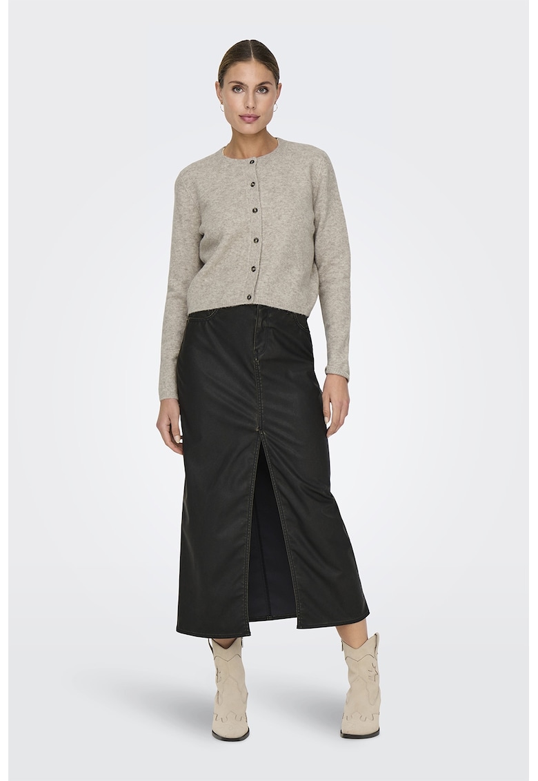 Cardigan tricotat fin cu nasturi - Bej melange