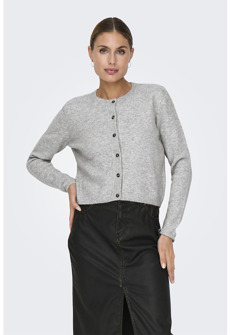 Cardigan tricotat fin cu nasturi - Gri deschis melange
