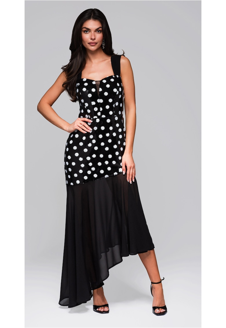 Rochie eleganta asimetrica cu aplicatii si fusta vaporoasa LA-OM-DLR245 - Negru