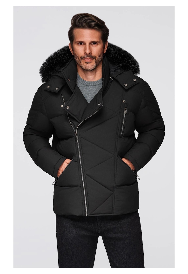 Jacheta matlasata de motociclist cu gluga OM-JAHP-0252 - Negru