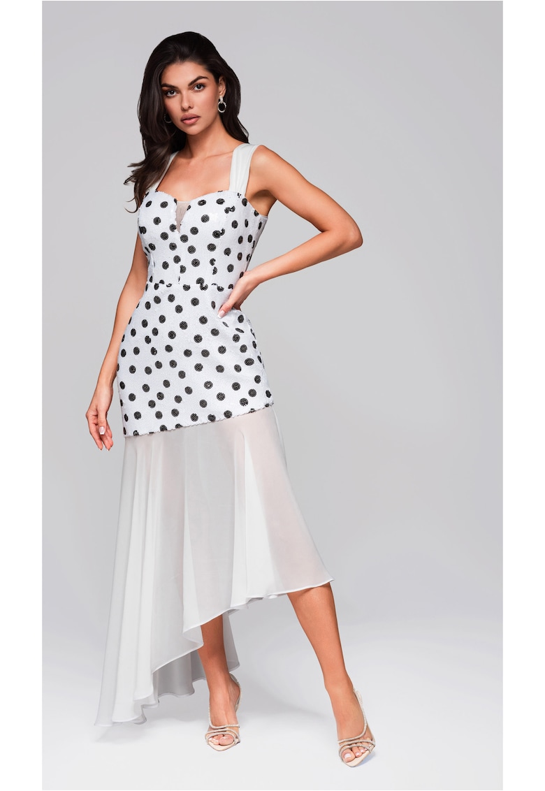 Rochie eleganta asimetrica cu aplicatii si fusta vaporoasa  LA-OM-DLR245 - Alb