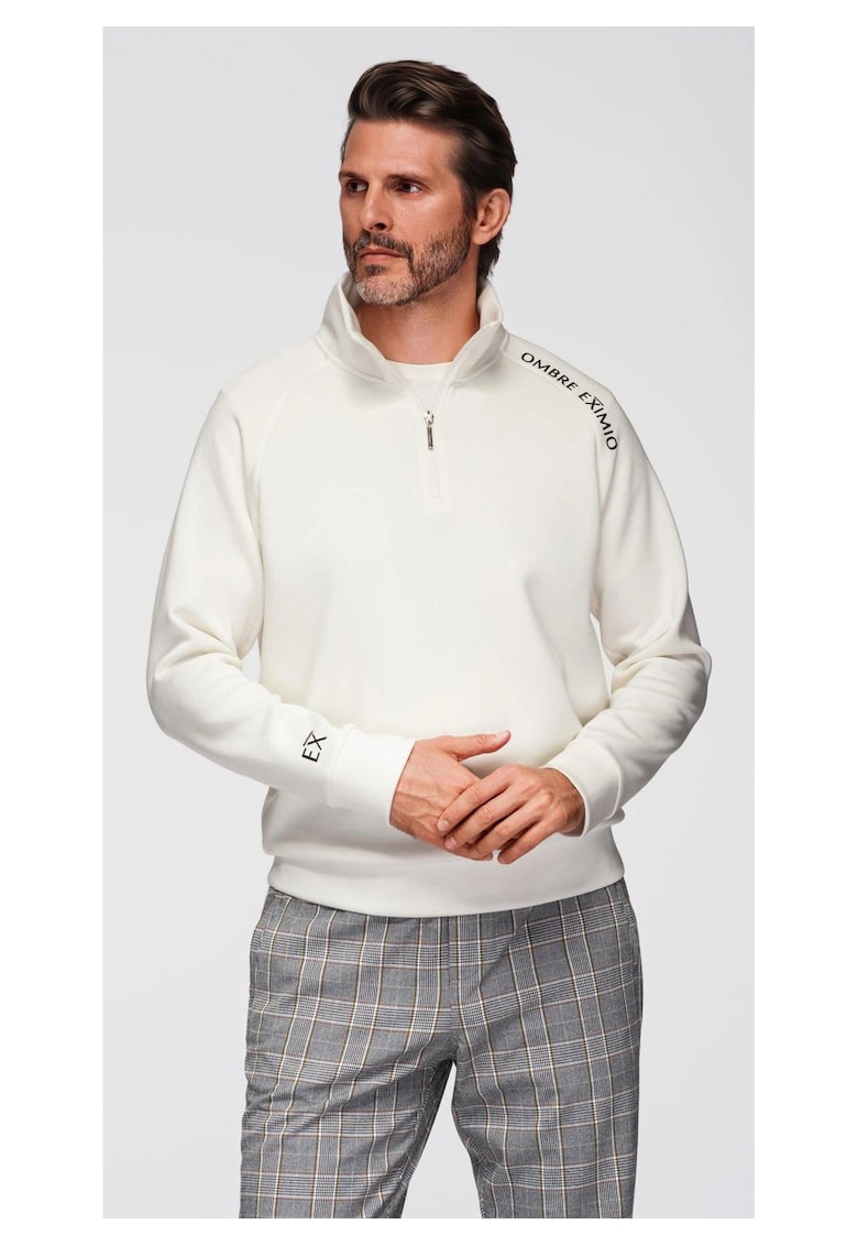 Bluza cu guler inalt cu fermoar si imprimeu contrastant  OM-SSZP-0211 - Alb