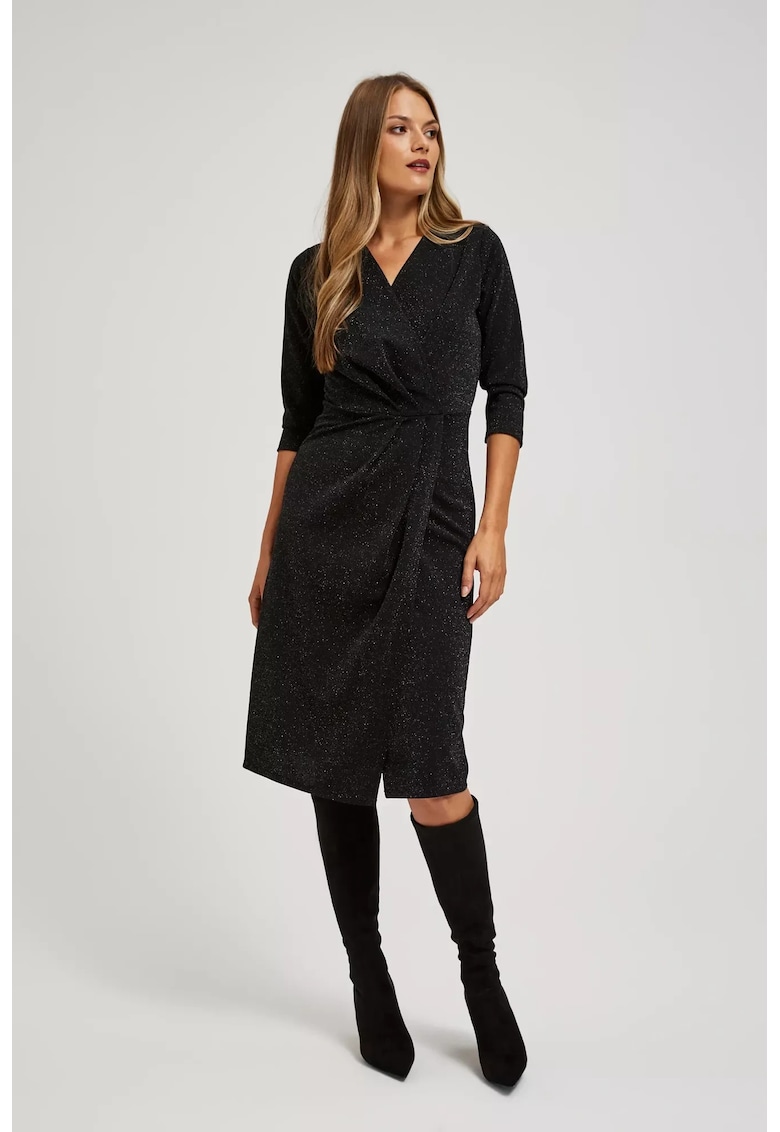 Rochie decorata cu fir metalic - Negru