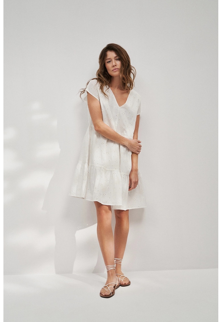 Rochie evazata cu maneci scurte - alba - Alb