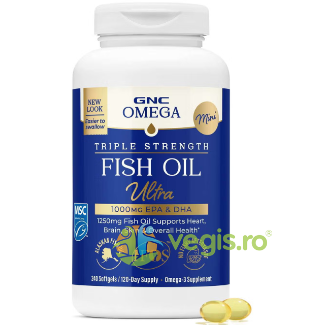 Ulei de Peste 1000mg Omega-3 EPA si DHA, Triple Strength Fish Oil Mini 240cps