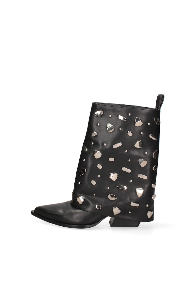 Botine din piele cu tinte Lunaria - Negru