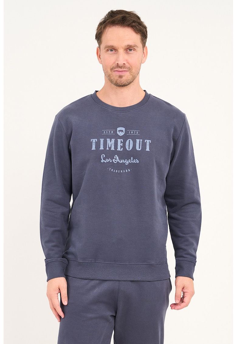 Bluza de trening cu logo si decolteu rotund - Albastru inchis