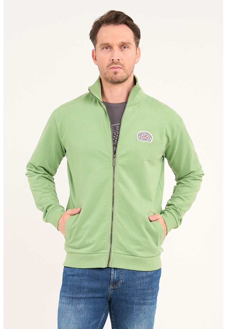 Bluza de trening cu fermoar si guler mediu - Verde lime