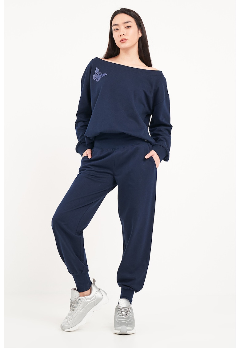 Bluza lejera de trening cu decolteu pe umeri - Bleumarin