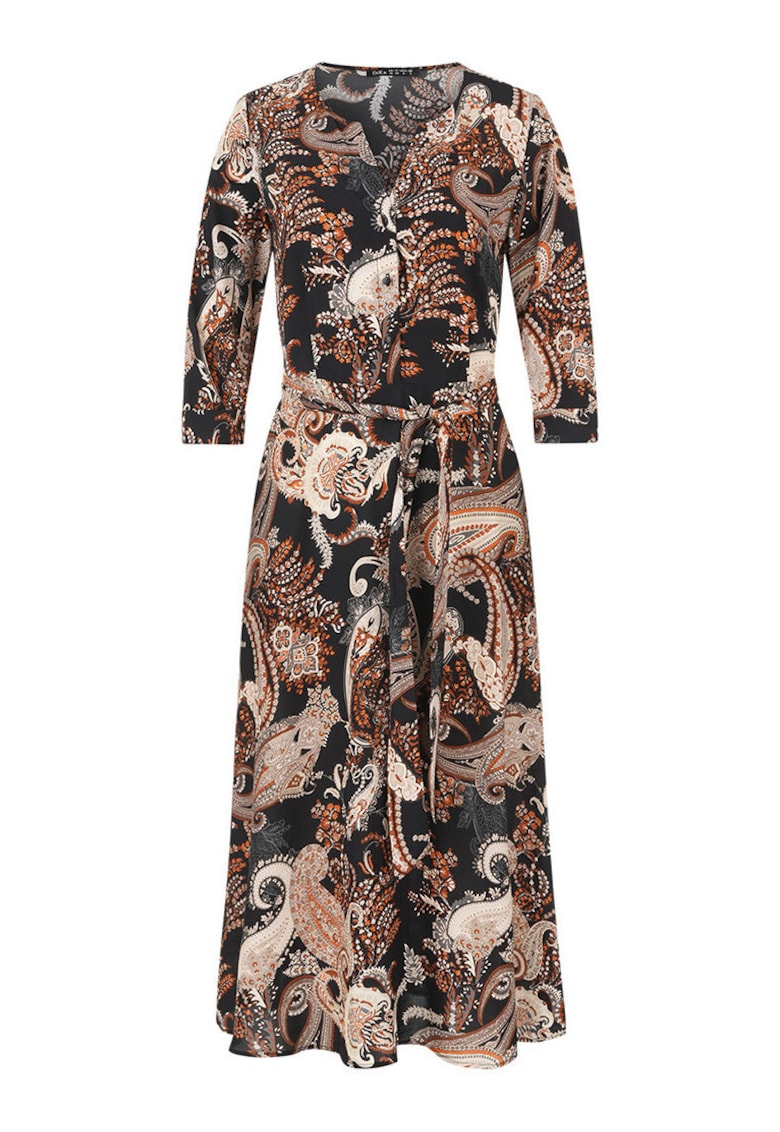 Rochie lunga cu decolteu in V si imprimeu paisley