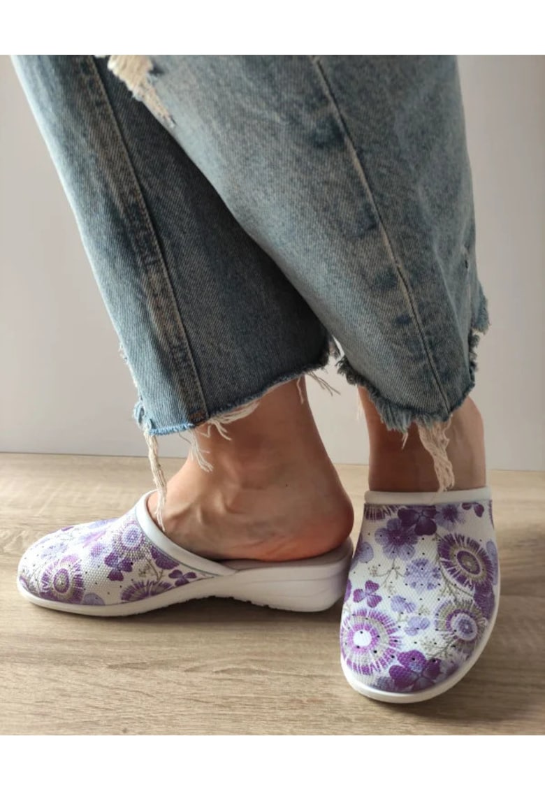 Saboti Medicali Dama  10 Qaudrifoglio Albi + Floral Lila - Floral - Flori