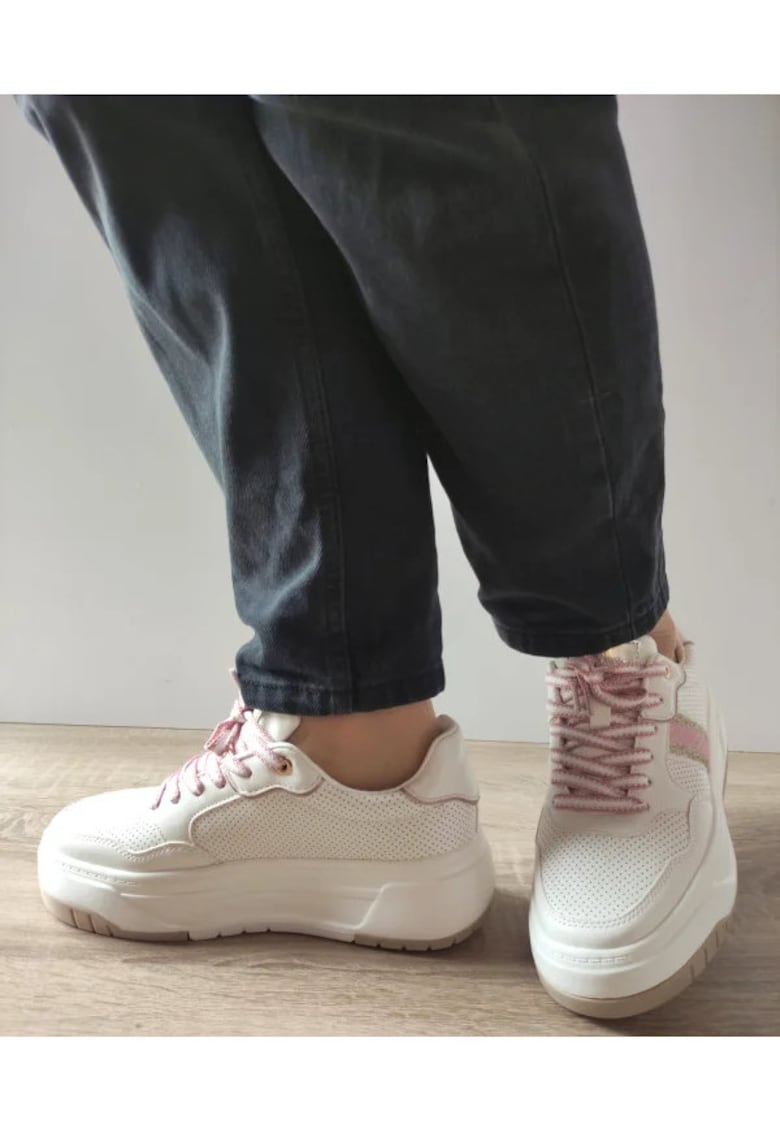 Pantofi Casual Dama Misscat 250536-6 Albi Cu Roz - Alb - Alb