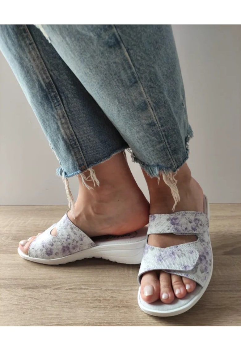 Saboti Medicali Dama  2 Velcri Albi + Flori Lila - Floral - Flori
