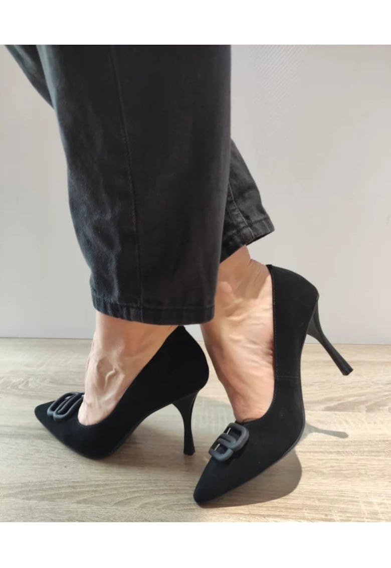 Pantofi Eleganti Dama  015Ta2 01-I Negri Velur - Negru - Negru