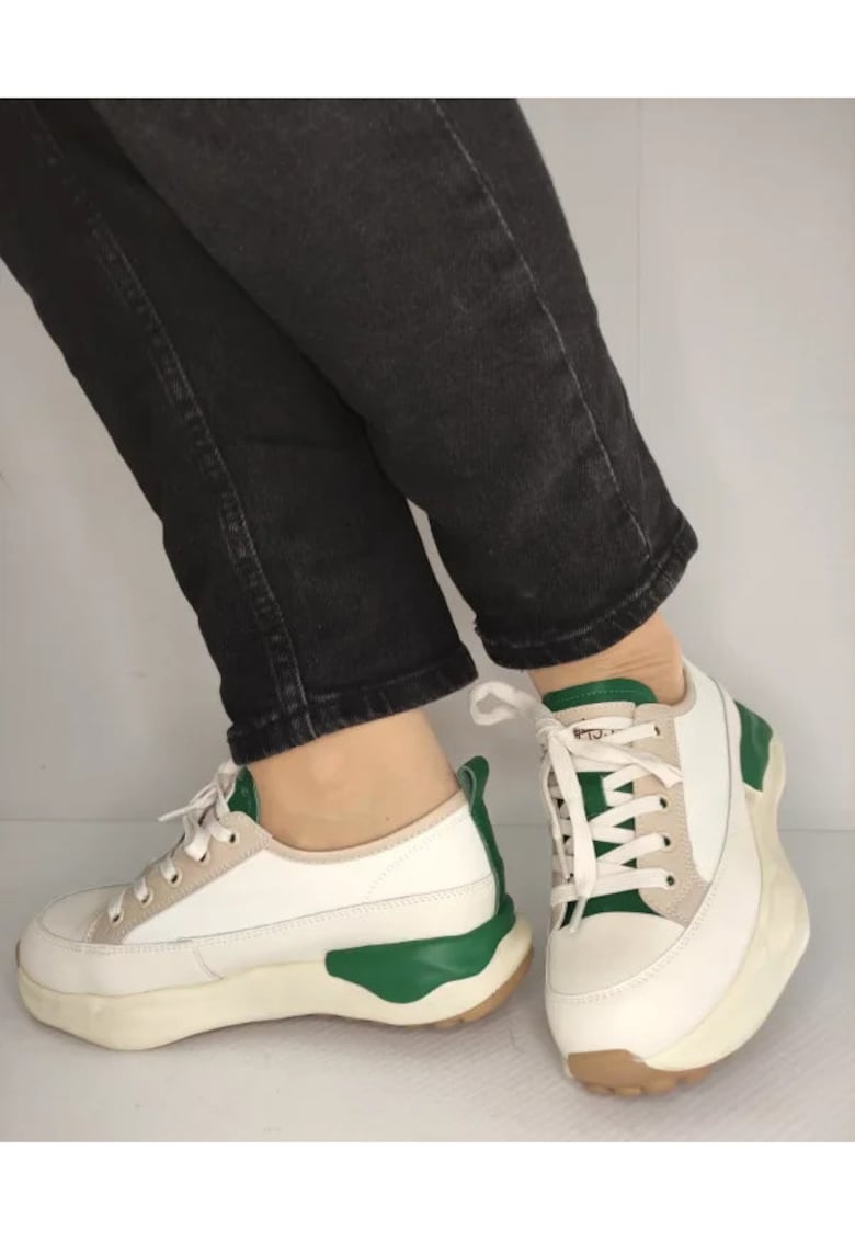 Pantofi Casual Dama  60006C 97-N Crem Cu Verde - Crem - Crem