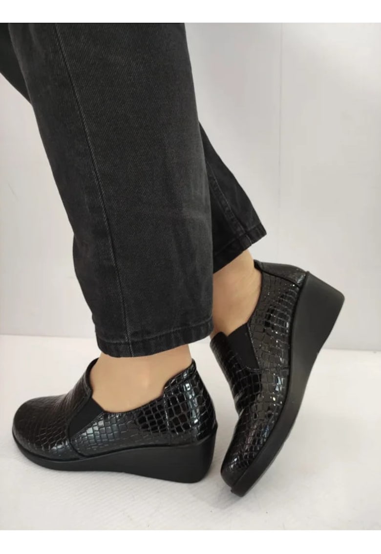 Pantofi Casual Dama  60017B 01-O Negri Croco - Negru - Negru