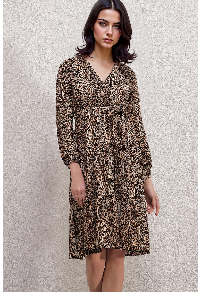 Rochie midi HiCCUP cu imprimeu leopard - Bej Natural
